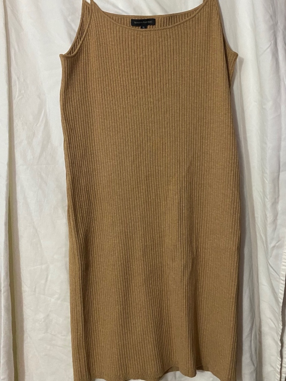 Banana Republic Ribbed Tan Spaghetti-Strap Tank Midi Sweater Dress
